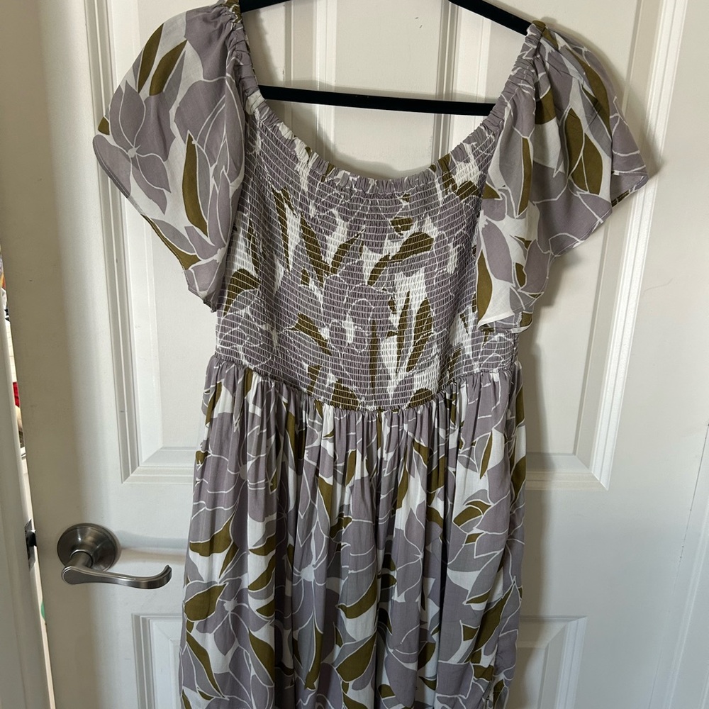 Free People Olive and Gray Textured Dress